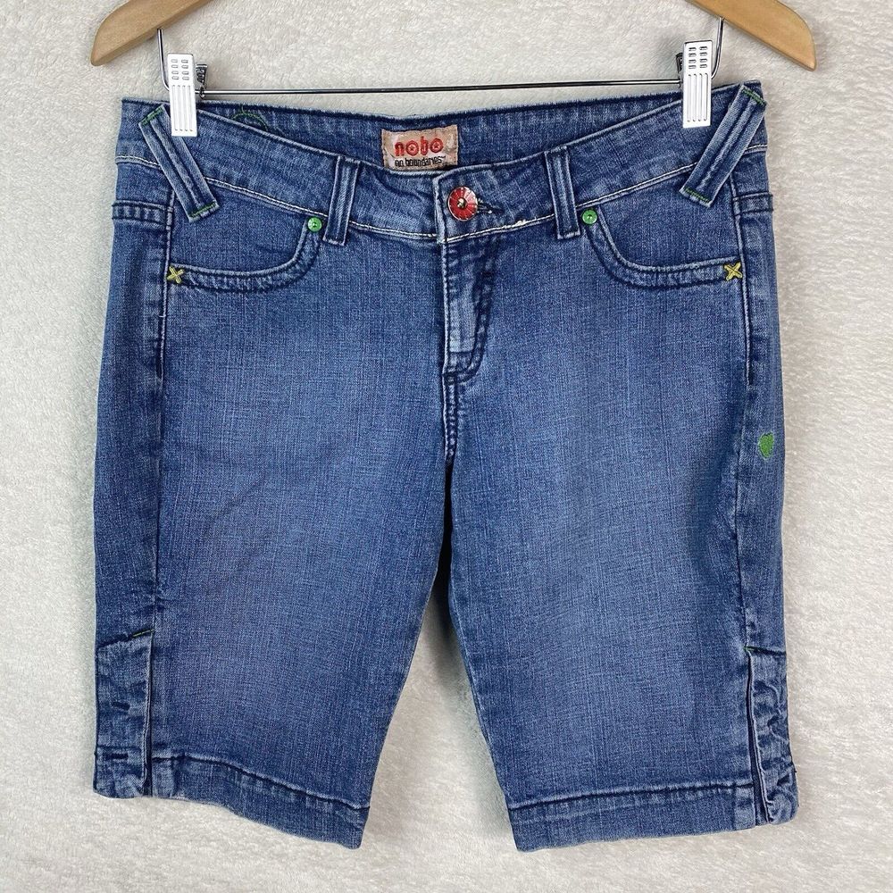 Vintage‎ No Boundaries Denim Jean Shorts Embroidered Hearts Juniors Size 11 Y2K